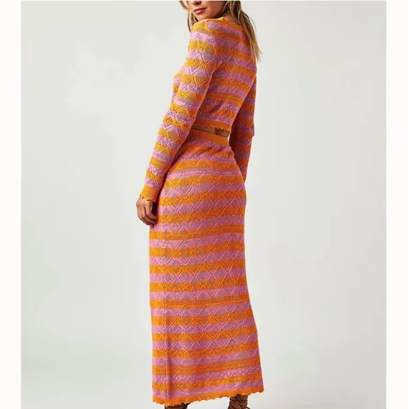 NWT Free People Benny Knit Skirt Set In Pink Orange Size XS - Picture 7 of 7